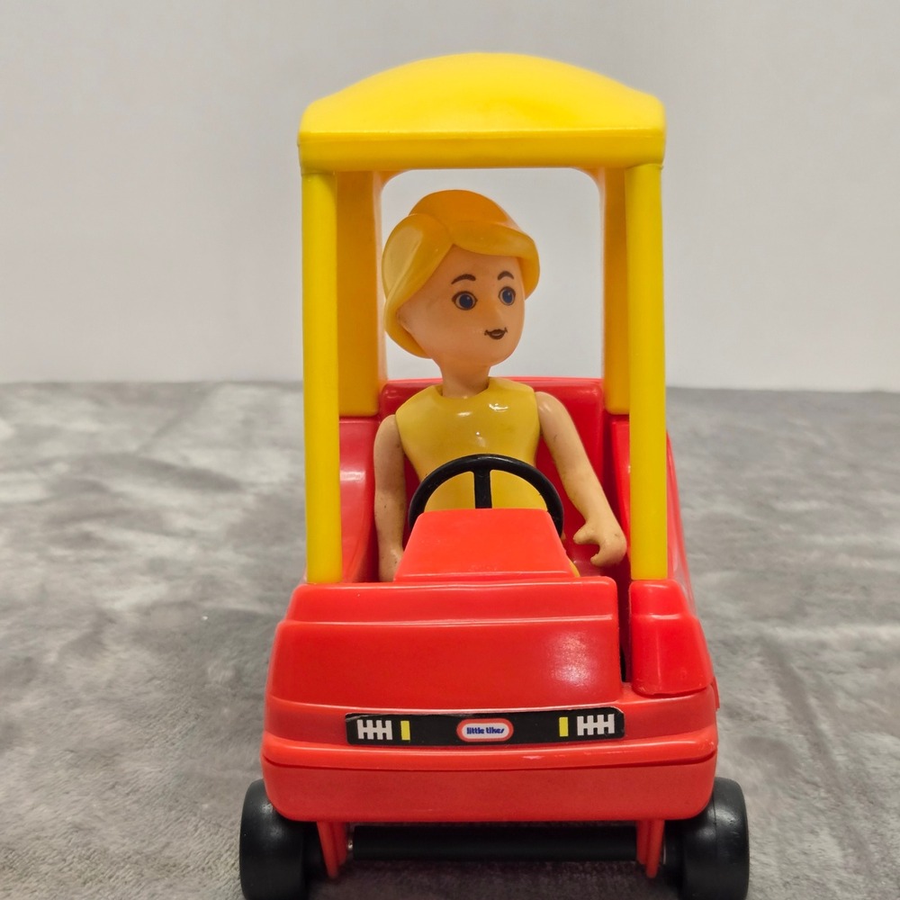 Vintage Little Tikes Cozy Coupe Red Yellow Toy Car with Blonde Driver Figure USA